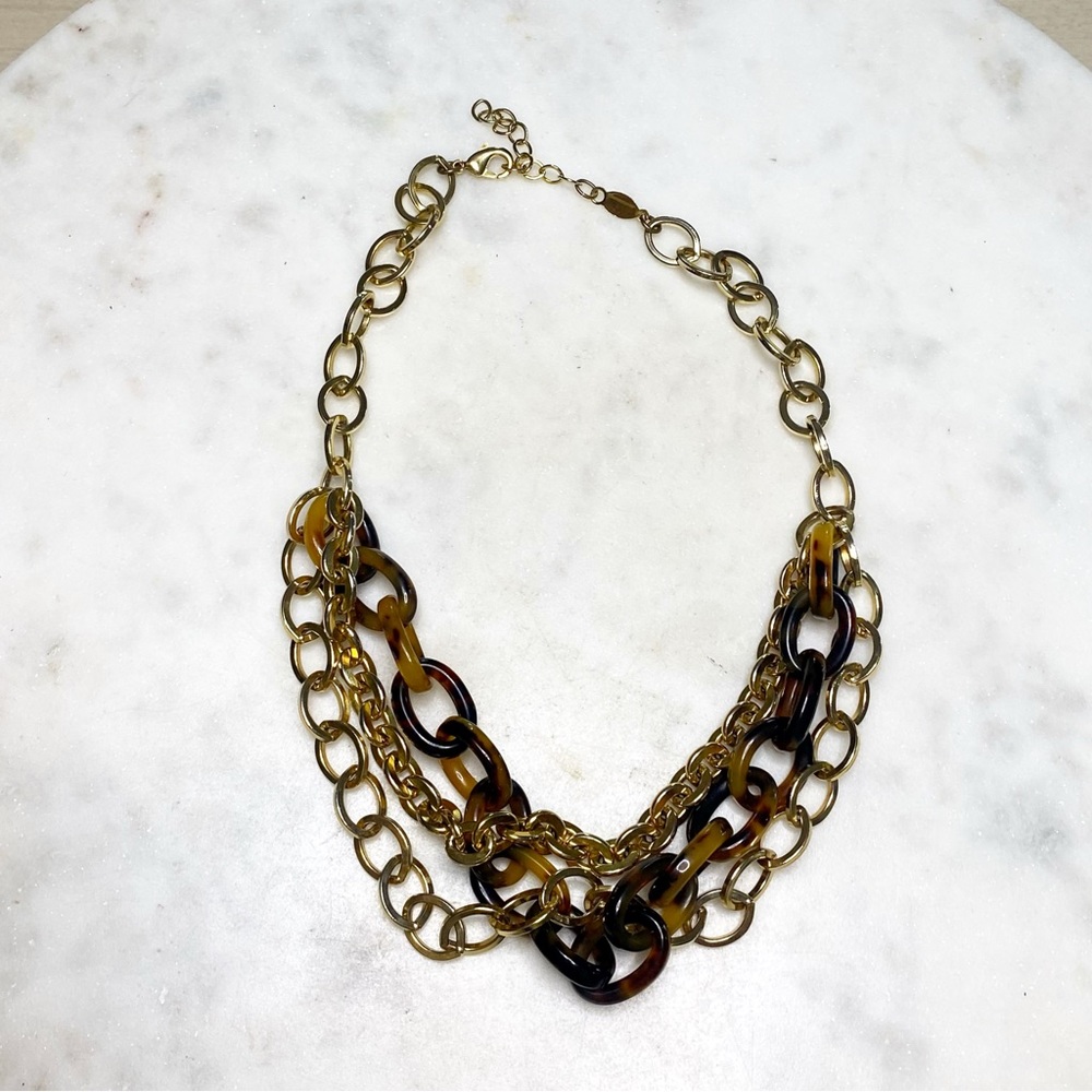 A.V Max Multi Layer Chain Statement Necklace Gold/Tortoise